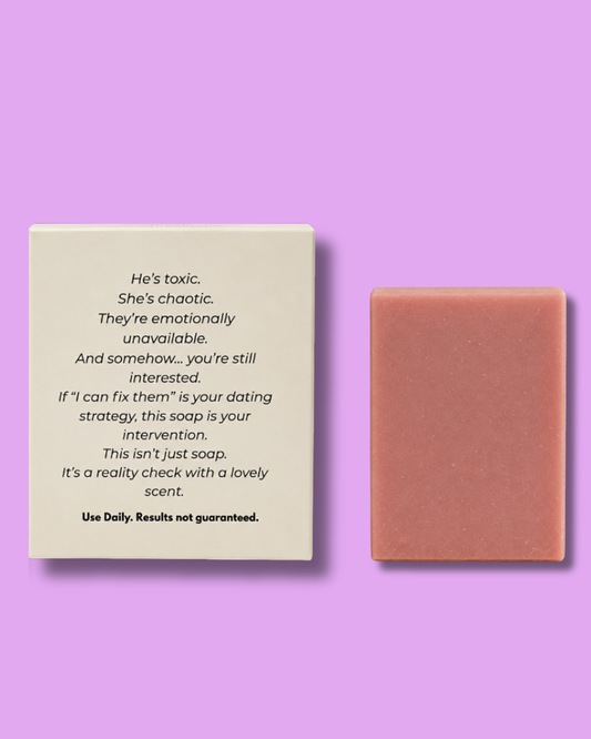 Bar of soap with a message on a purple background